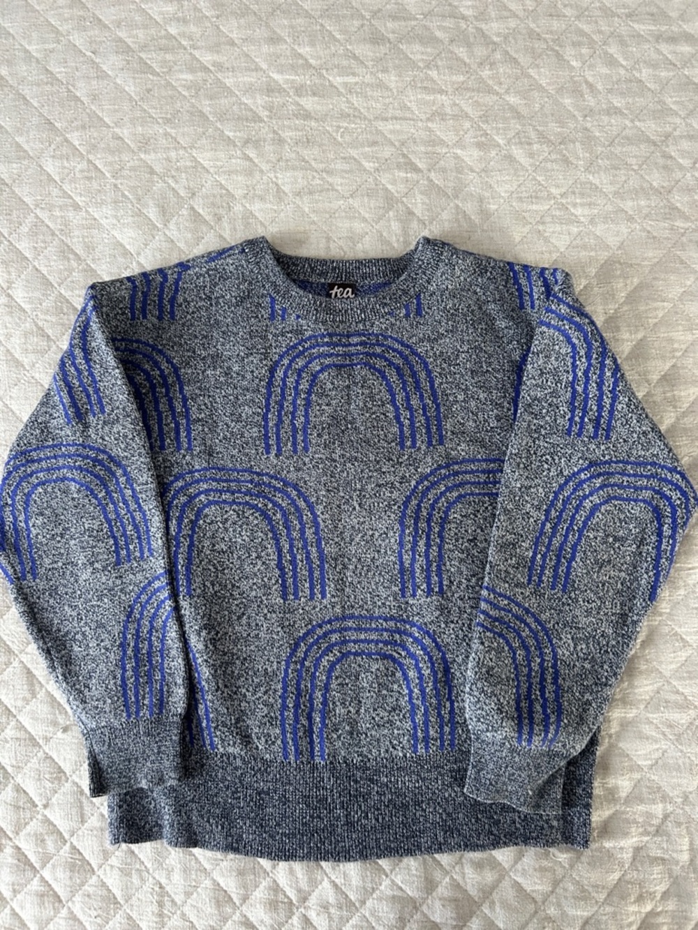 Tea Collection Unisex Gray Sweater with Blue Rainbow Pattern